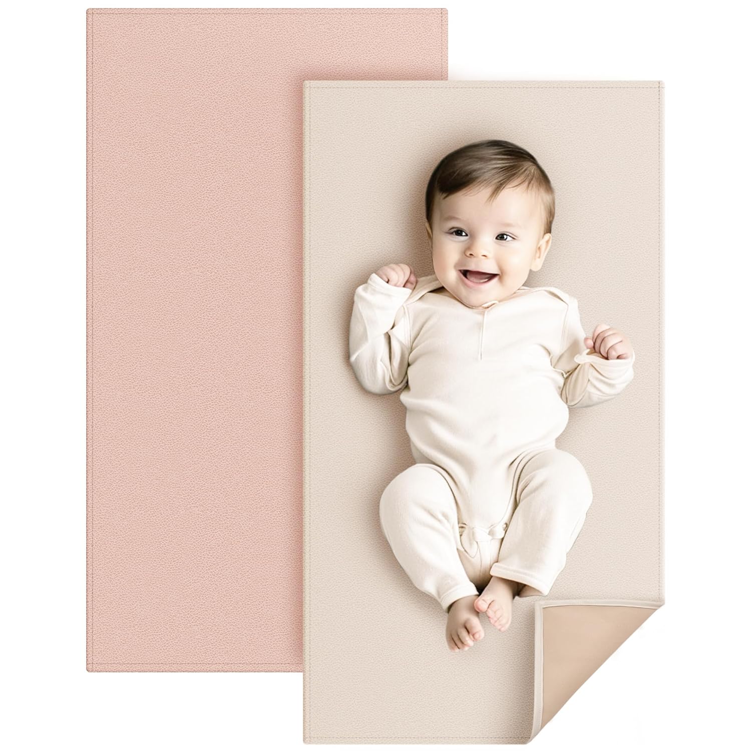 Konssy Faux Leather Baby Changing Mat, Waterproof, Wipeable & Portable Diaper Changing Pad for