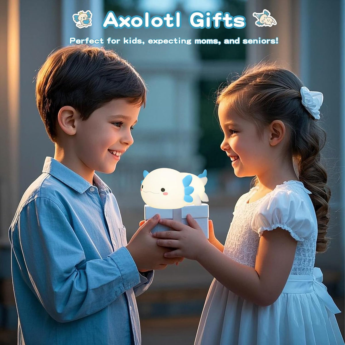 Axolotl Night Light,Cute Axolotl Lamp,Food Grade Silicone Nursery Nightlight,Rechargeable/Dimmable