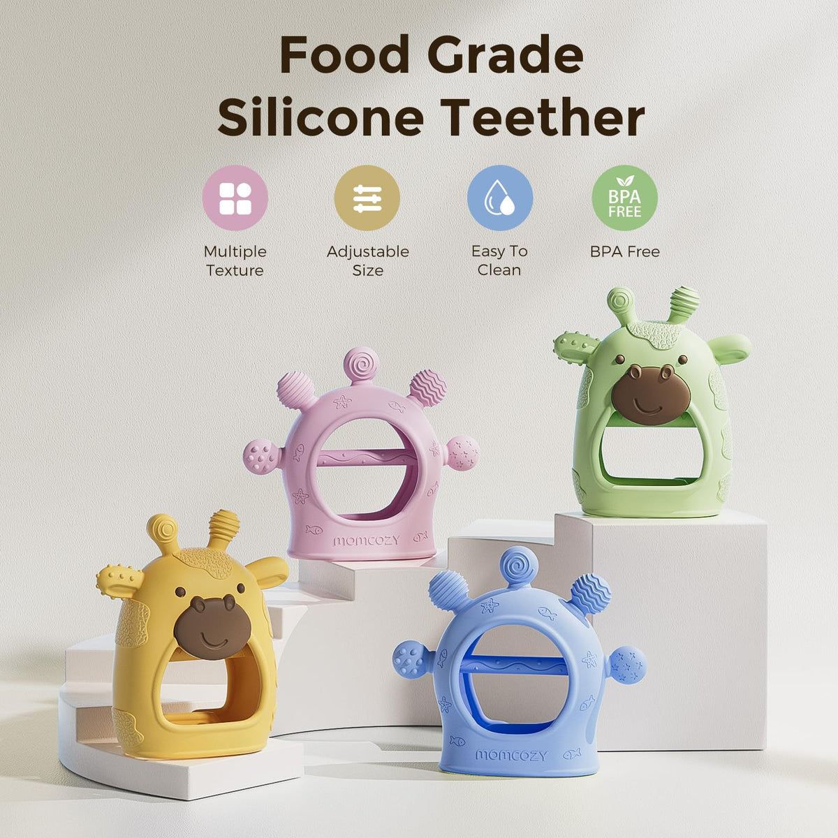 Momcozy Baby Teether Toys | Food Grade Silicone Teether Baby Toys | Yellow