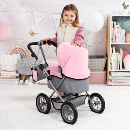 Bayer Design Baby Doll Stroller & Pram for Kids Ages 2-8, Grey/Pink