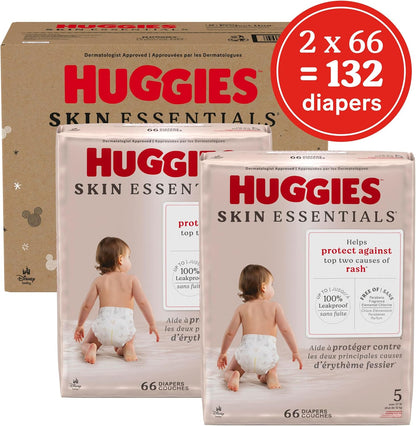 Huggies Size 5 Diapers, Skin Essentials Baby Diapers, Size 5 (27+ lbs), 132 Count (2 Packs of 66)