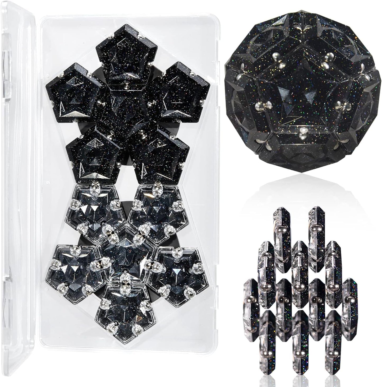 Magnetic Fidget Sphere Magnets Balls - Crystal Black Holographic Glitter - Magnet Fidgets Toy - 12