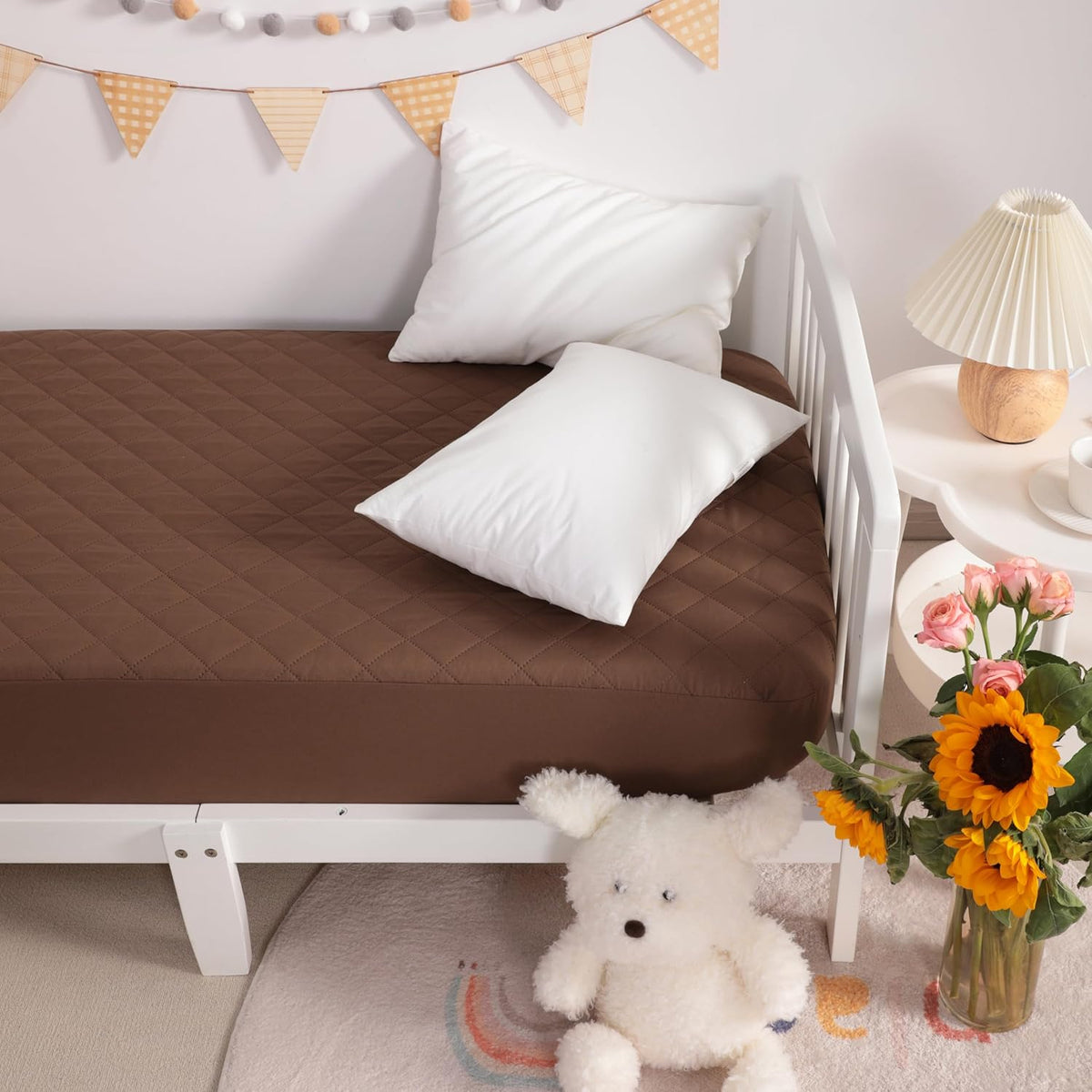NTBAY 2 Pack Waterproof Crib Mattress Protector, Quilted 28"x52" Toddler Fitted Sheet - Machine