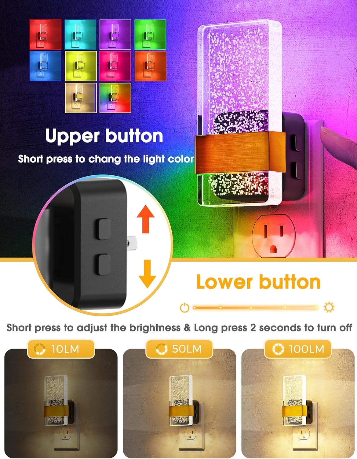 L LOHAS LED Night Lights Plug Into Wall [2 Pack], Color Changing Night Light with Dusk to Dawn