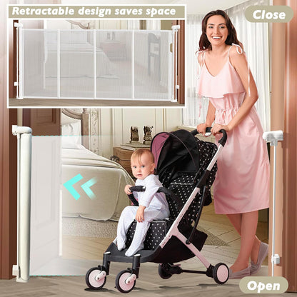 150" Extra Wide Retractable Baby Gates Dog Gate for Large Opening, 41" Extra Tall Mesh Pet Gate
