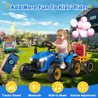 24V Ride On Tractor w/Tiltable & Detachable Trailer, 2x65W Motors, EVA Tires, Remote Control