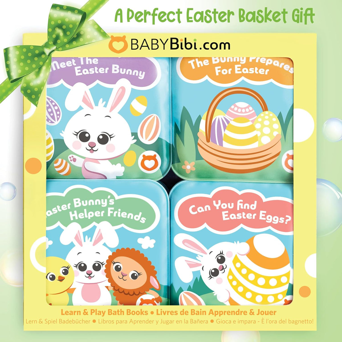 Easter Bath Book Set for Babies & Toddlers – 4 Colorful, Soft, and Waterproof Bath Books with Bunny