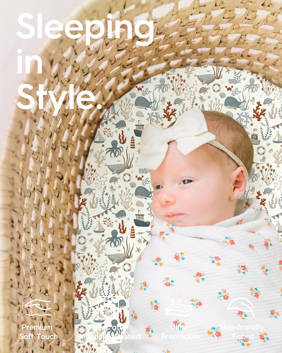 Bassinet Sheets for Baby Boy Girl, TotBasic Buttery Soft Universal Bassinet Fitted Sheet