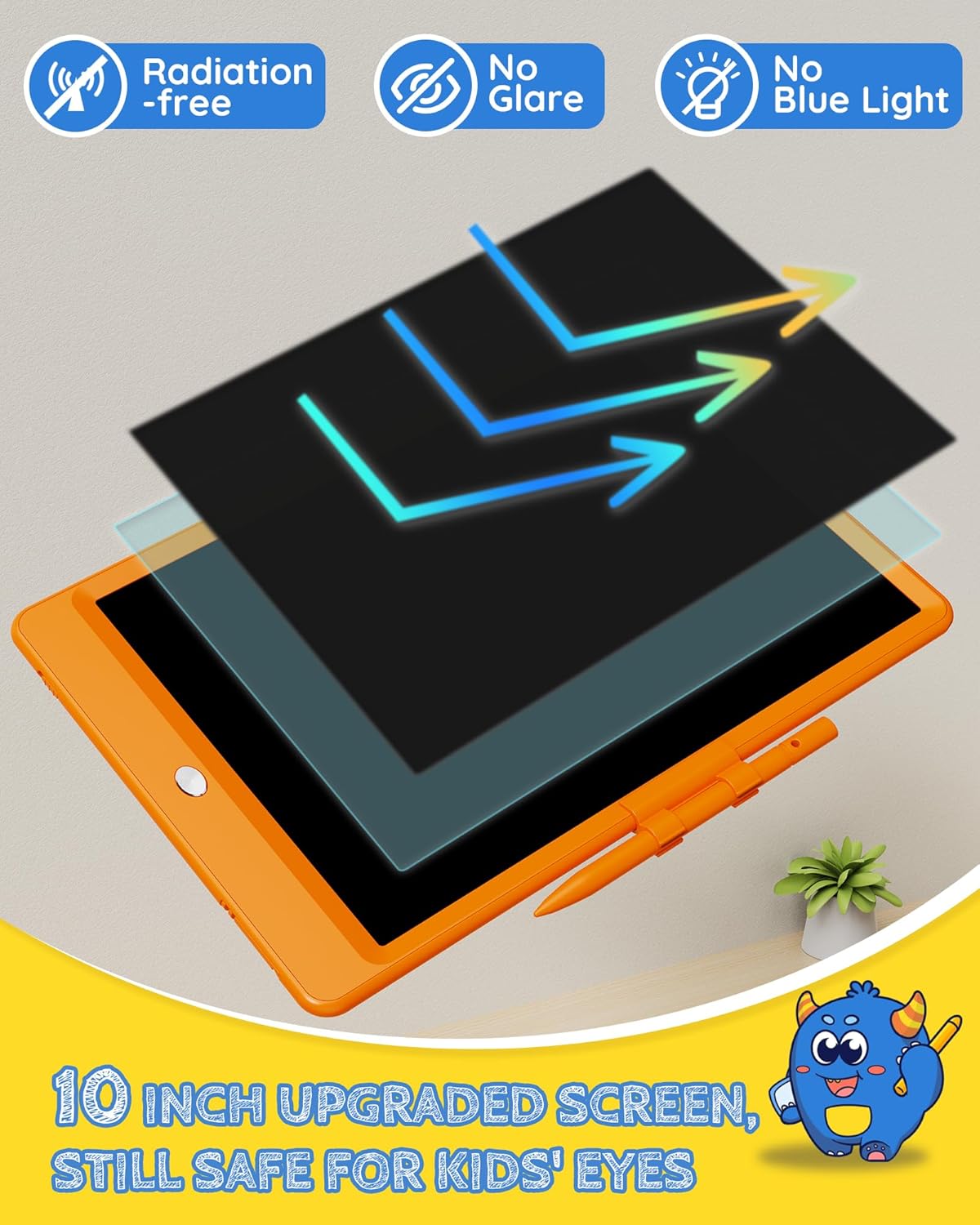 TEKFUN Toys for Girls Boys 10IN LCD Writing Tablet, Magic Doodle Board with Anti-Lost Stylus, Mess