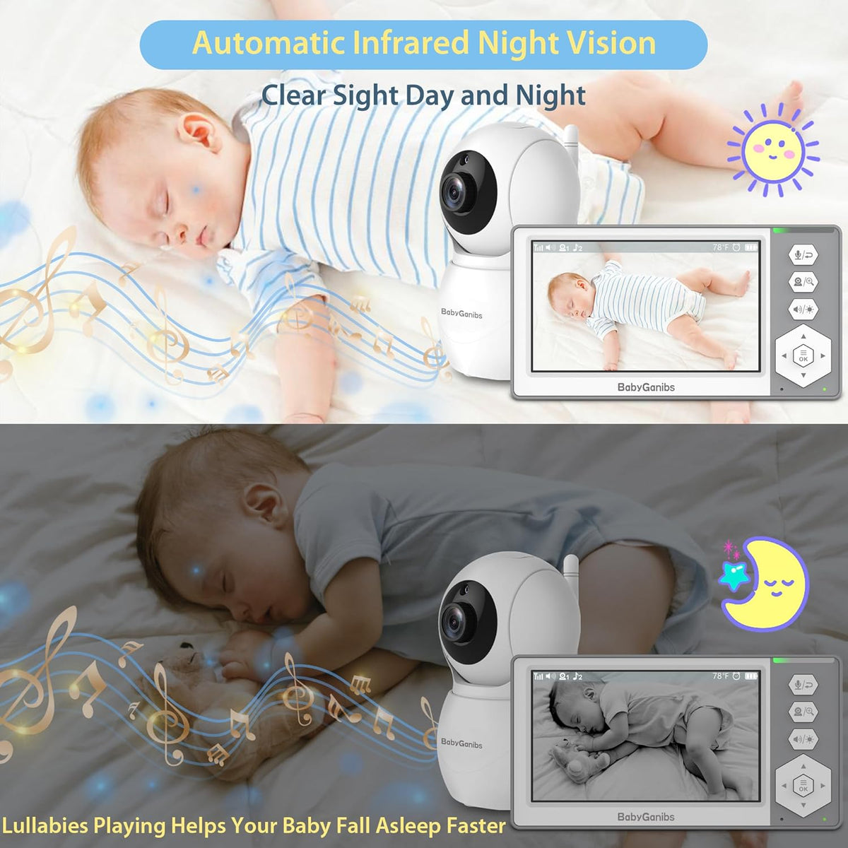 Baby Monitor with 3 Cameras Standby for 23-Hour Battery, Remote Control 4.3'' IPS Video Baby