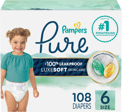 Pampers Pure Protection Baby Diapers, Size 6 (35+ lbs), 108 Count, Up to 100% Leakproof, Premium