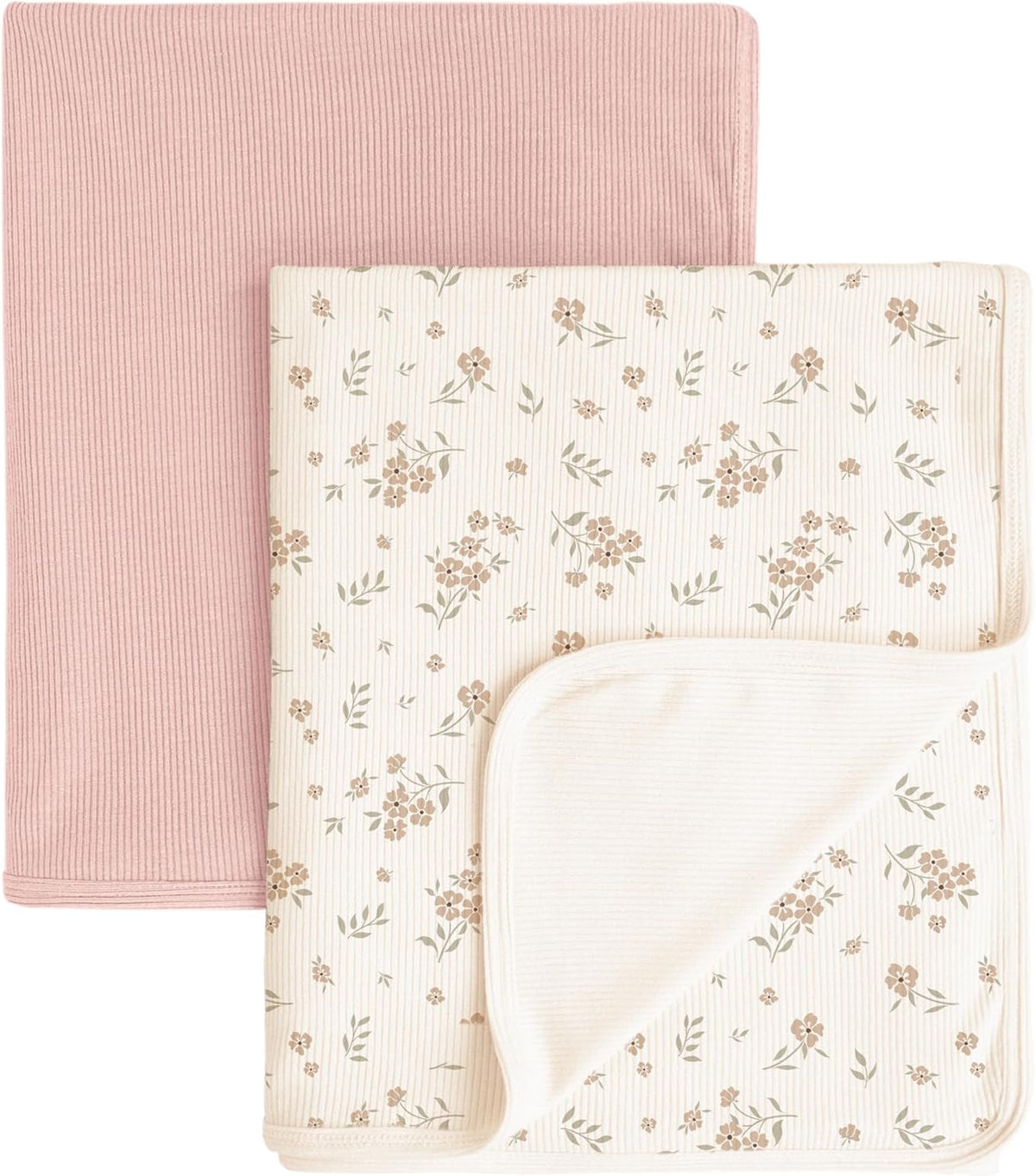 Konssy Knit Baby Blanket 2 Pack, Soft Ribbed Swaddle Receiving Blankets for Boys & Girls