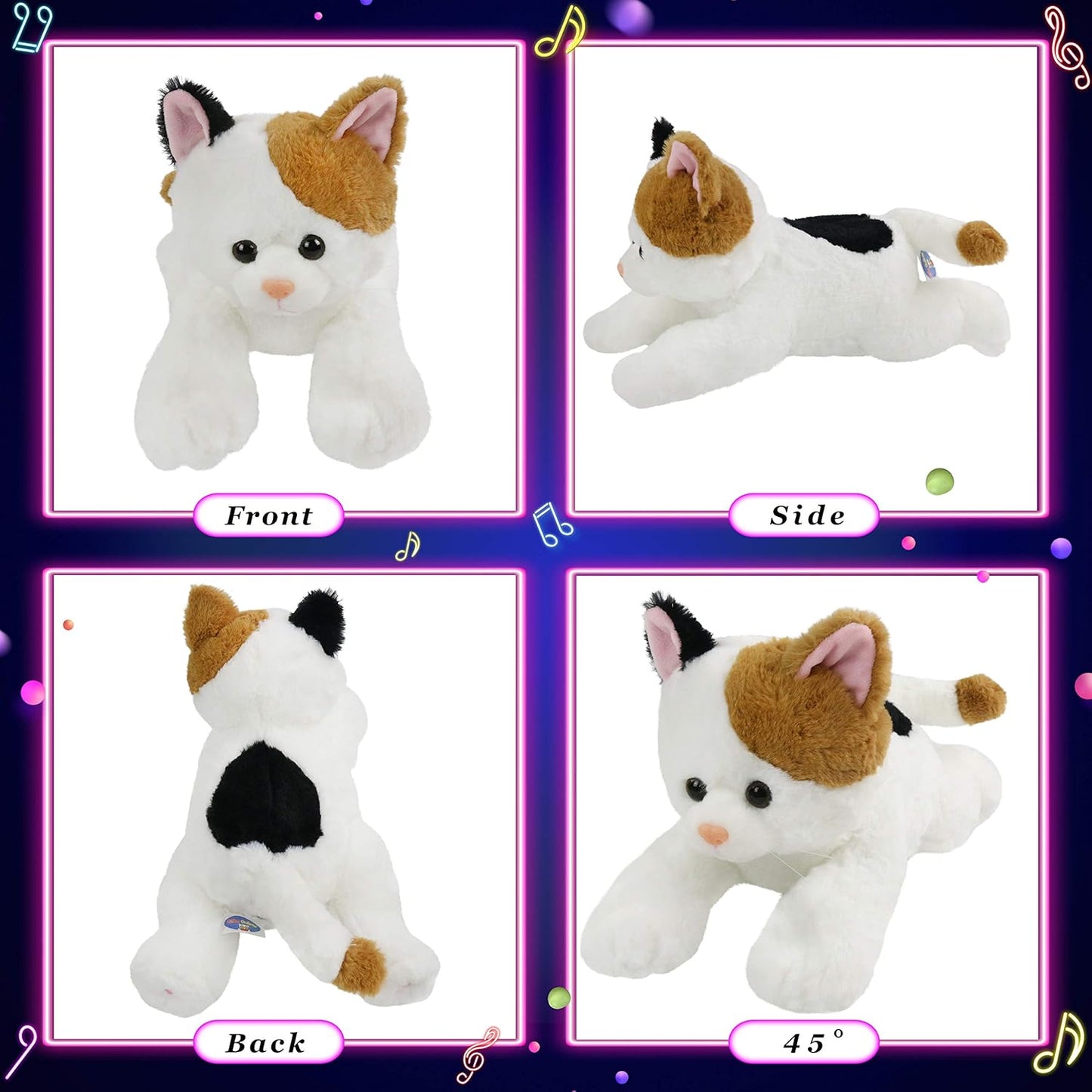 Glow Guards Light up Calico Cat Stuffed Animal LED Soft Kitty Plush Toy Pillow with Night Lights