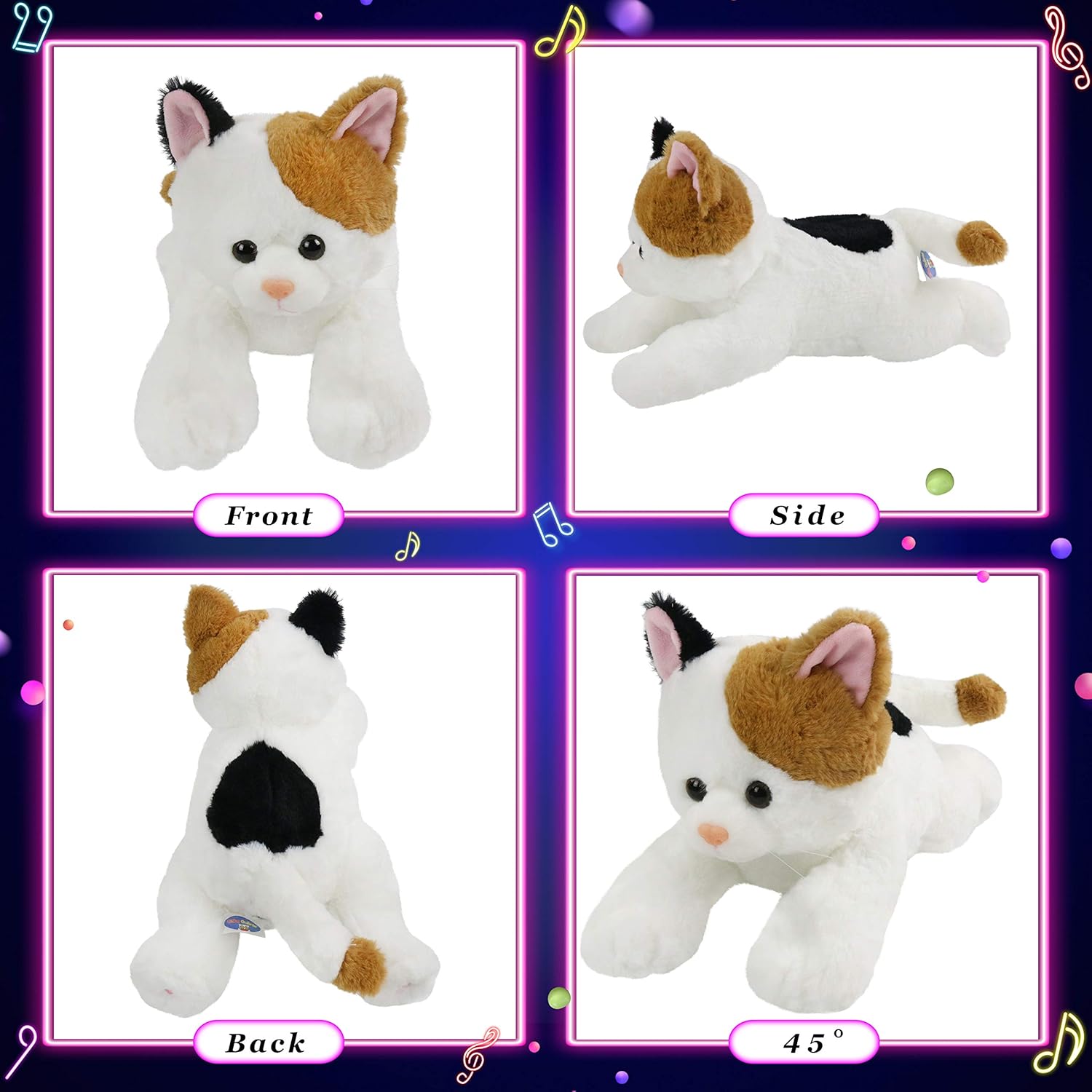 Glow Guards Light up Music Calico Cat Stuffed Animal LED Singing Kitty Soft Plush Toy Pillow with