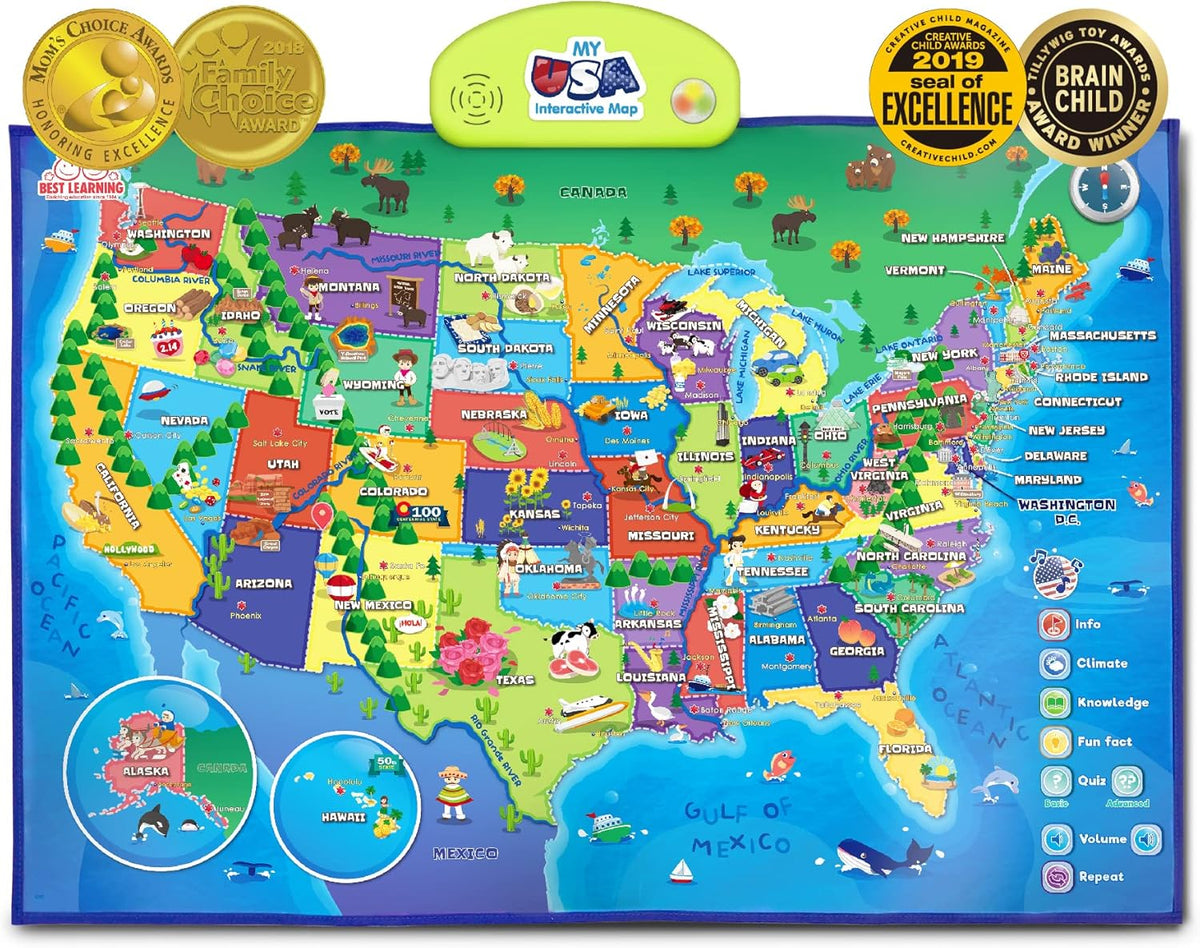 BEST LEARNING i-Poster My USA Interactive Map - Educational Talking Toy for Kids of Ages 5 to 12