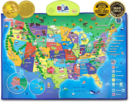 BEST LEARNING i-Poster My USA Interactive Map - Educational Talking Toy for Kids of Ages 5 to 12
