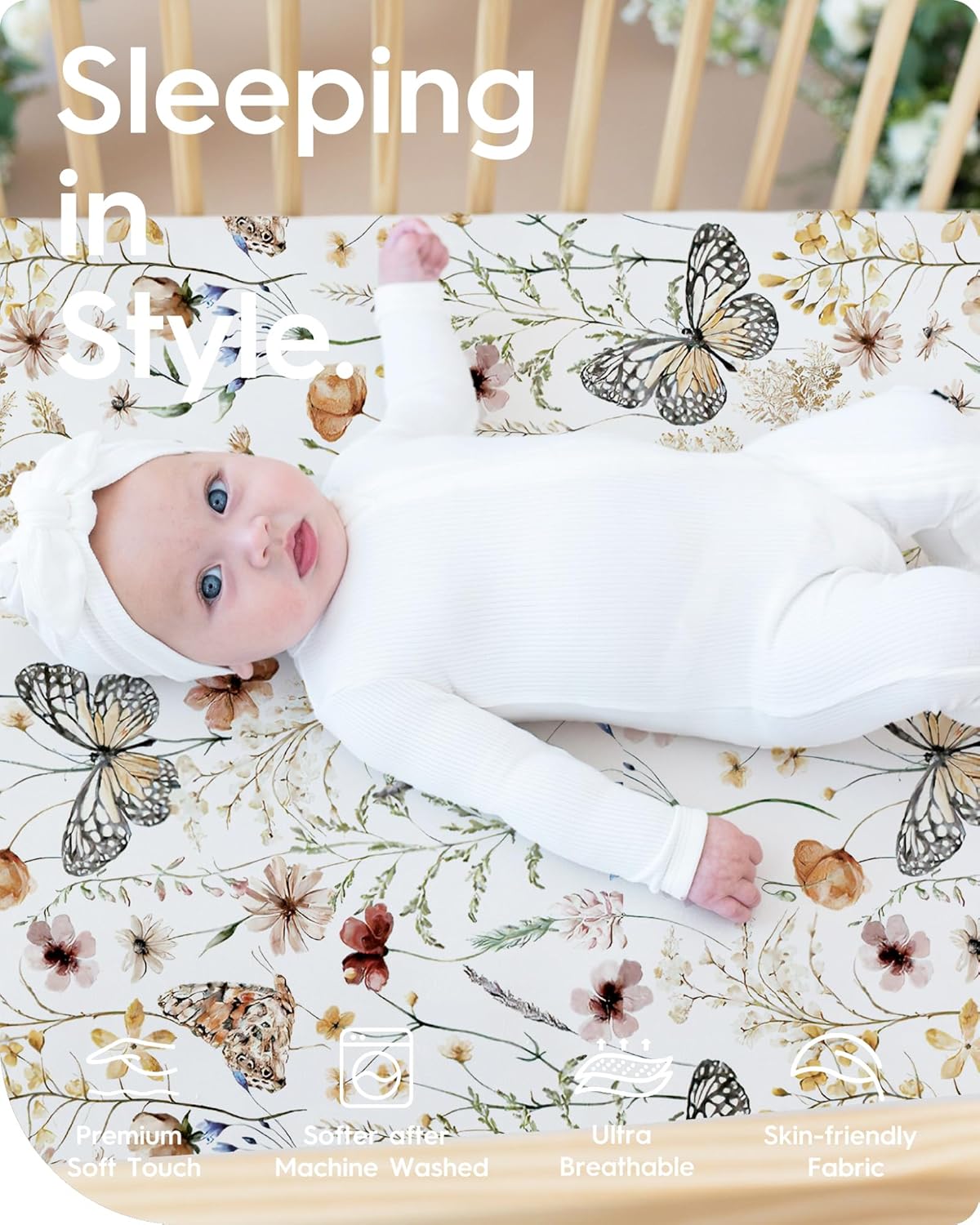 Crib Sheets for Boy Girl, Premium Soft Butterfly Crib Mattress Fitted Sheet, Ultra Breathable Baby