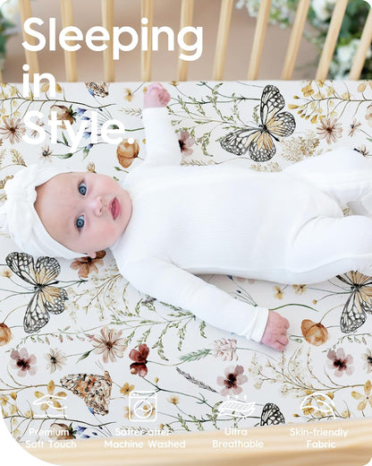 Crib Sheets for Boy Girl, Premium Soft Butterfly Crib Mattress Fitted Sheet, Ultra Breathable Baby