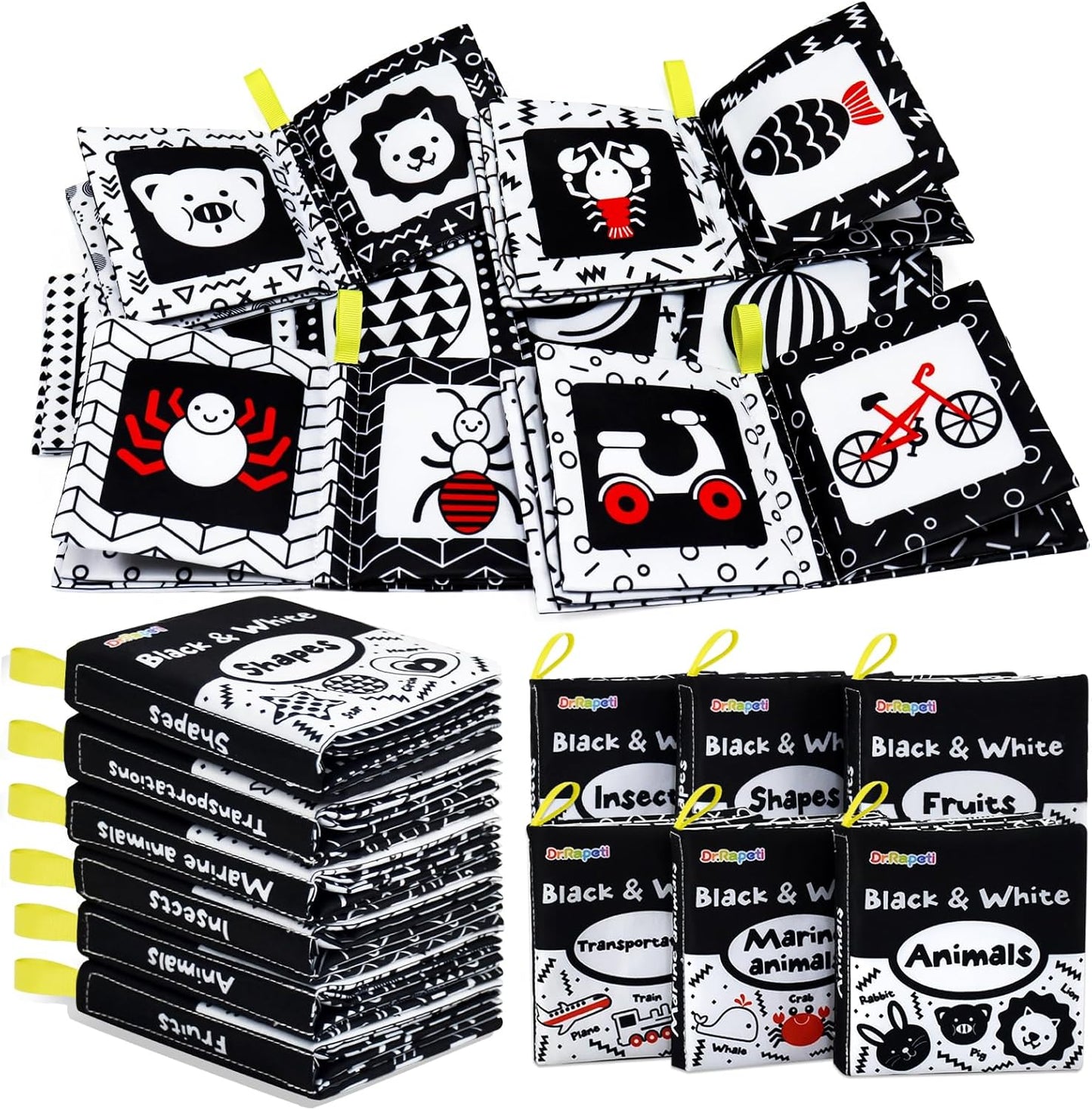 Dr.Rapeti Soft Cloth Books Baby Books Bath Books 6-Pack for Baby Infant Toddler Kids High Contrast