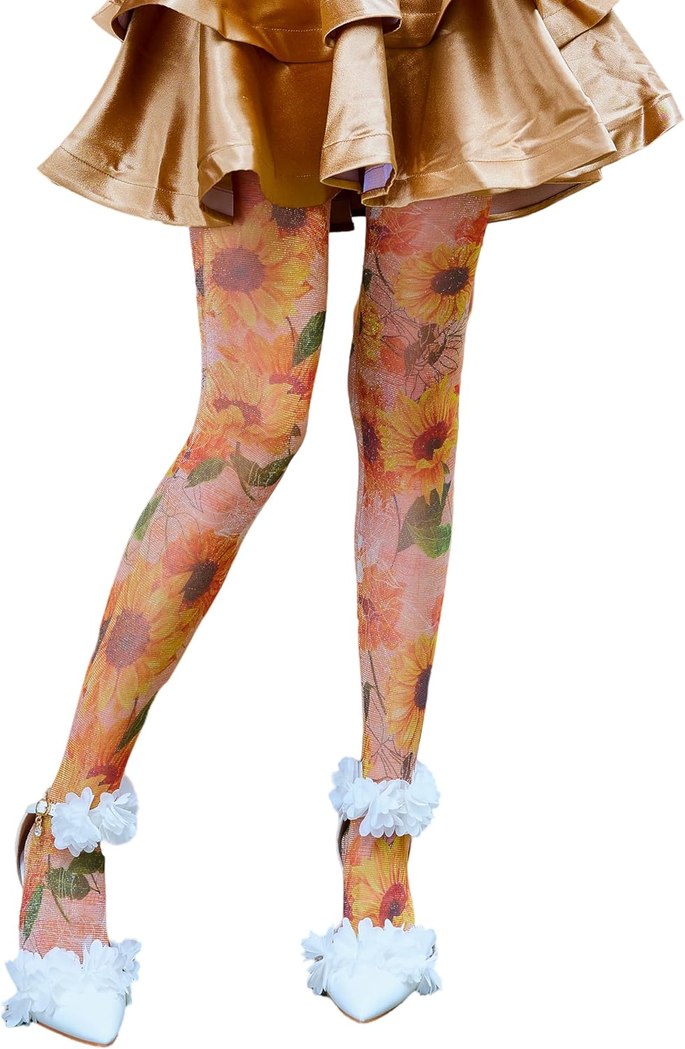 Sahabowi Women's Sheer Fashion Digital Print Fashions Stockings Metallic Silver Tights 1