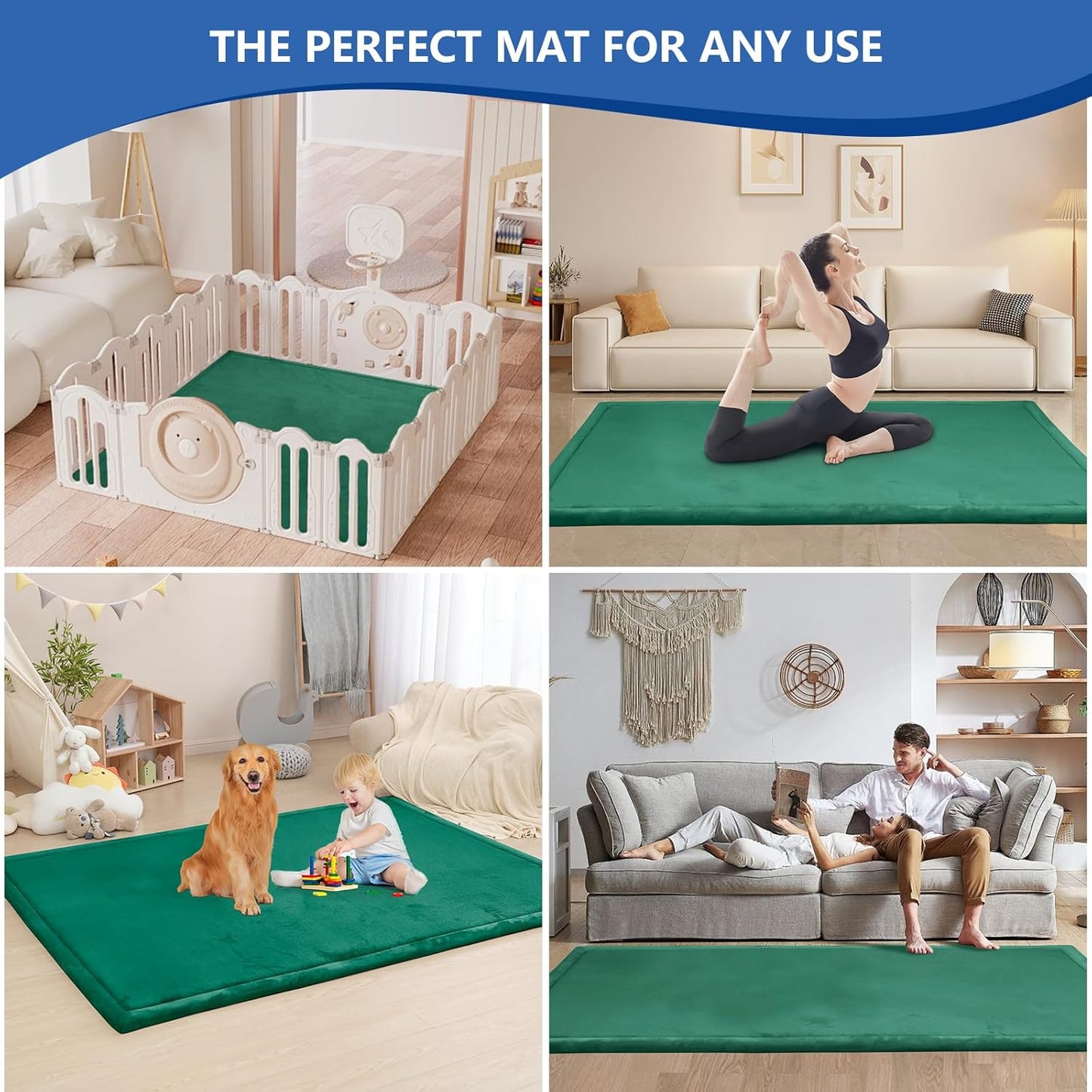 Baby Play Mat for Floor,1.3" Thick Memory foam Tummy Time Mat,Soft Coral Velvet Nursery Rug,Extra