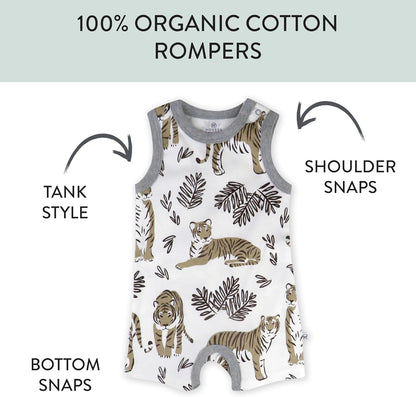 HonestBaby Short Sleeve and Tank Romper 100% Organic Cotton for Infant Baby and Toddler Boys