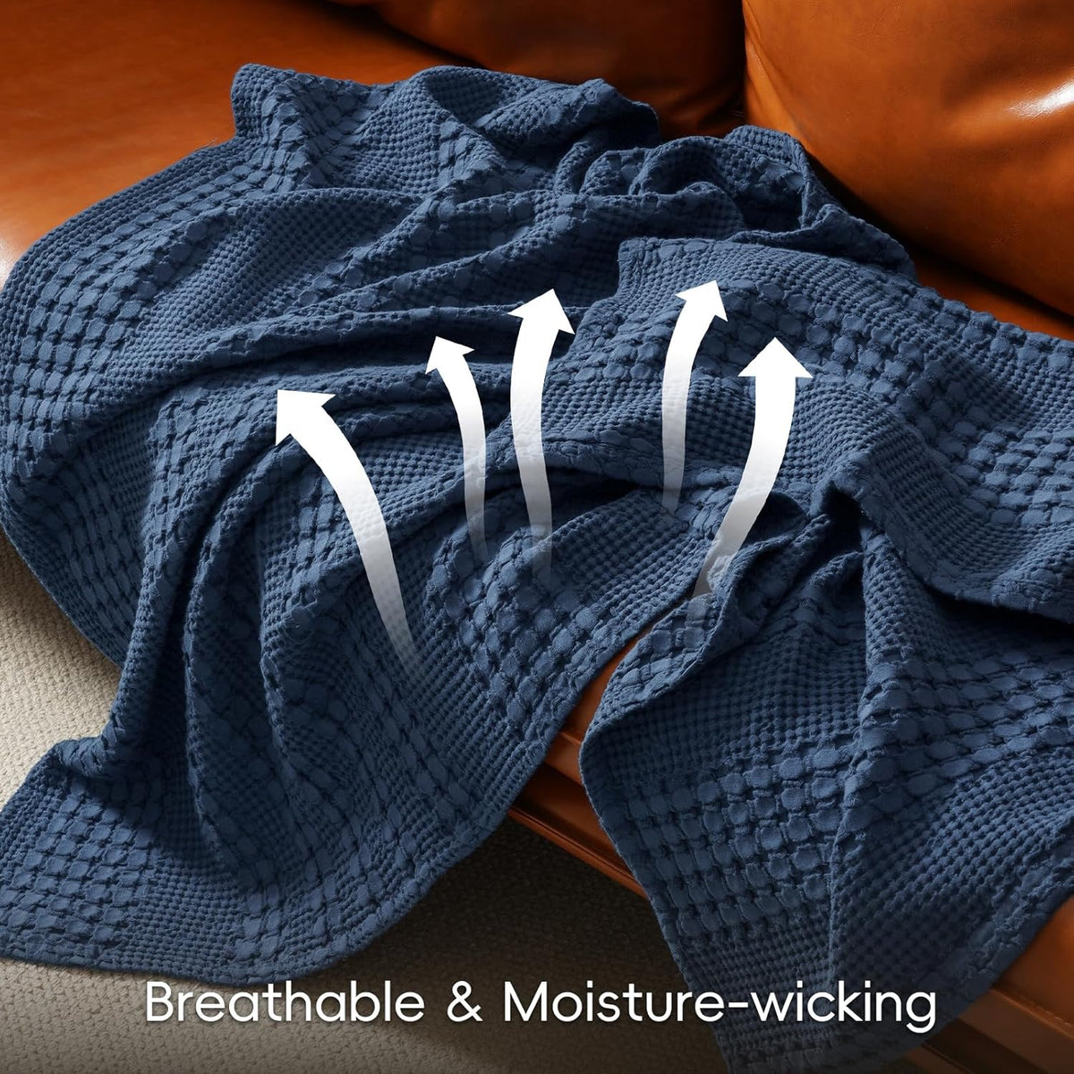 PHF 100% Cotton Waffle Weave Blanket Queen Size, Soft Lightweight Breathable Cozy Summer Blankets