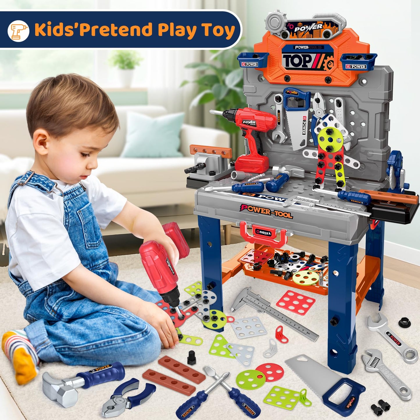 Kids Tool Bench with Electric Drill, Toddler Tool Set for Boys Ages 3-5 6-8