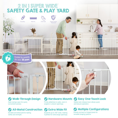 Regalo Safety 24"-192" Metal 2-in-1 Super Wide Baby Gate & Play Yard