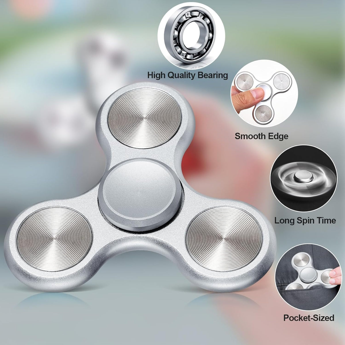 Metal Fidget Spinner for Adults, Silent Sensory Fidget Toys Adults Hand Spinners for ADHD Anxiety