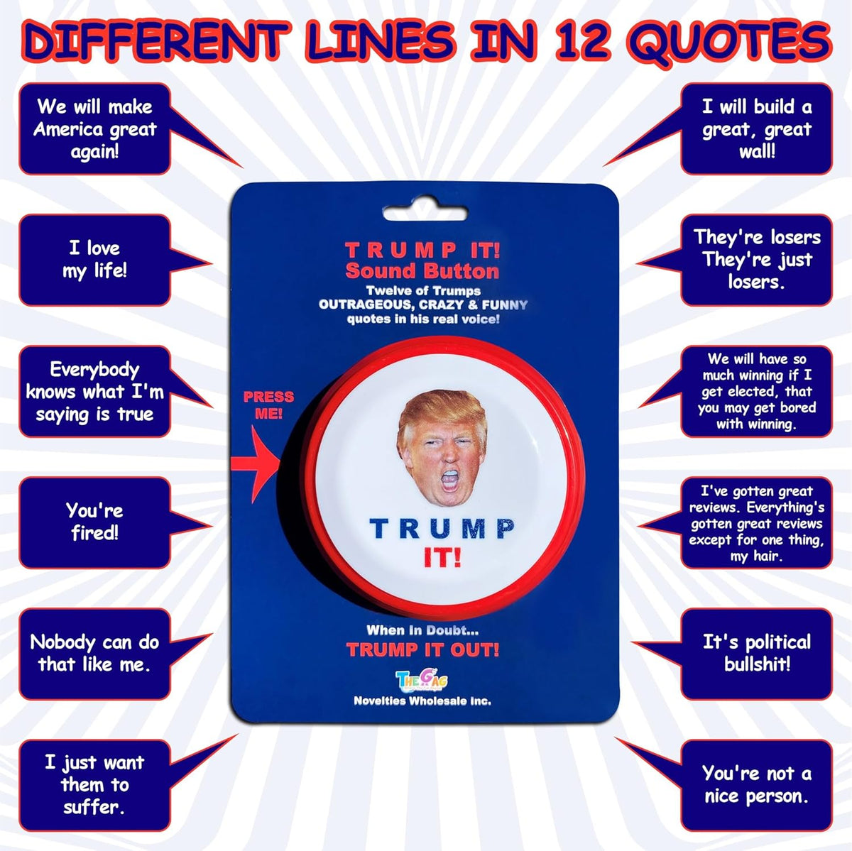 Talking Donald Trump Sound Button-12 Quotes in His REAL Voice-Funny Trump Gift for Men, Women