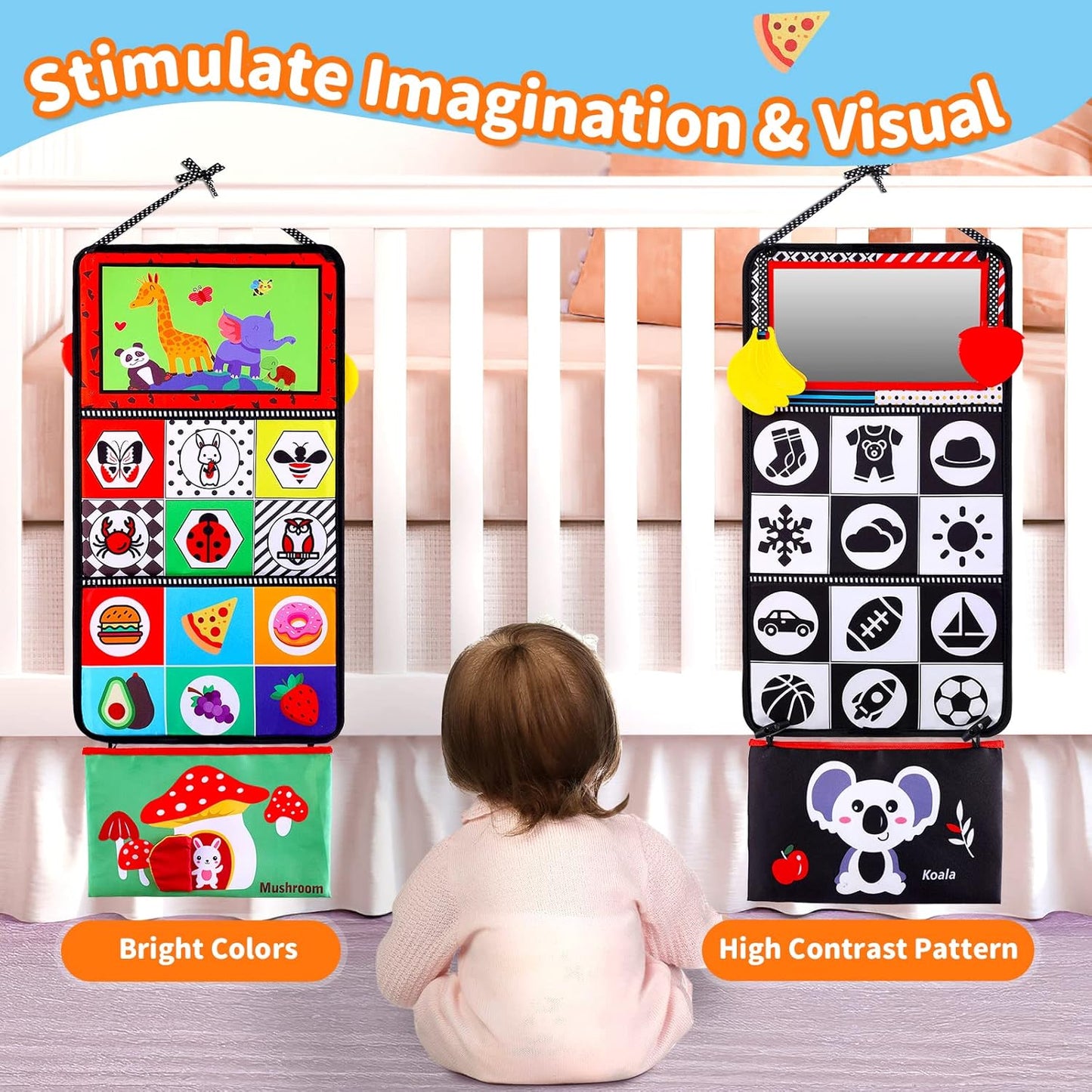 Baby Mirror Tummy Time Toys 0-3 3-6 Months Sensory Crinkle Baby Books Black and White High Contrast