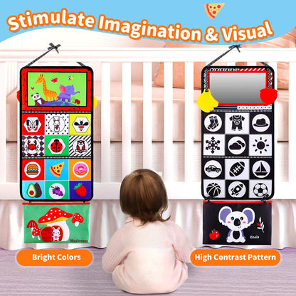 Baby Mirror Tummy Time Toys 0-3 3-6 Months Sensory Crinkle Baby Books Black and White High Contrast