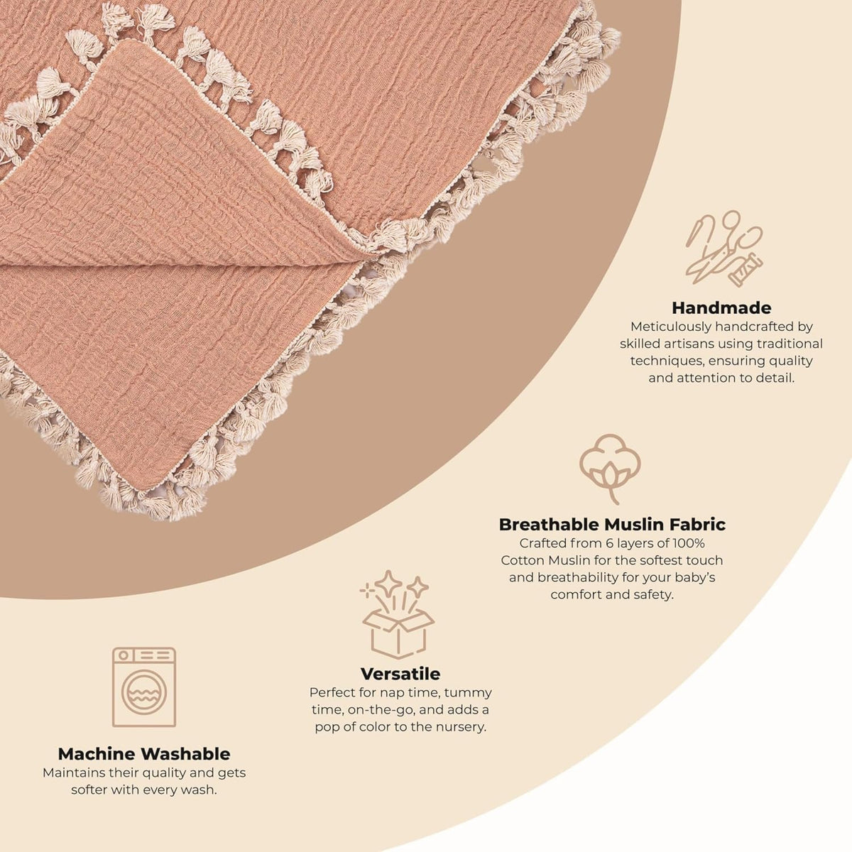 Crane Baby 6-Layer Quilt Muslin Swaddle Blanket, Soft Cotton Lightweight Nursery and Stroller