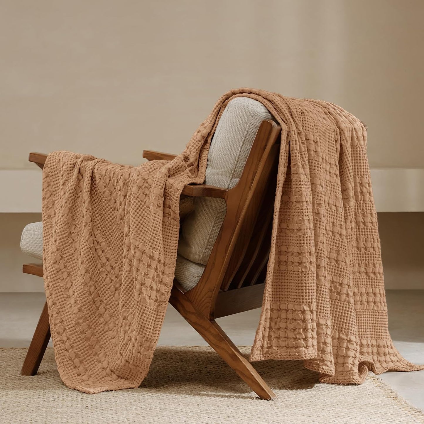 PHF 100% Cotton Waffle Weave Throw Blanket, Soft Lightweight Breathable Cozy Summer Throws for
