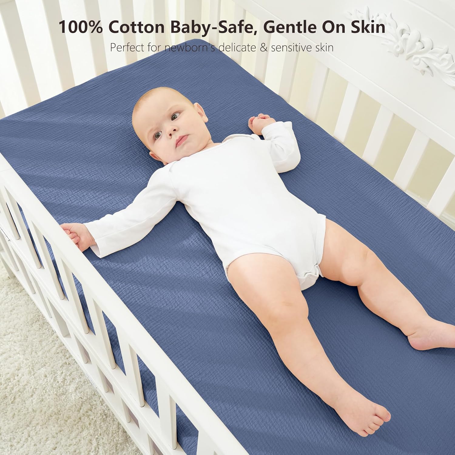 Bearmoss Muslin Crib Sheets 100% Cotton Baby Crib Sheets Soft&Breathable Nursery Sheet 52"x28" for