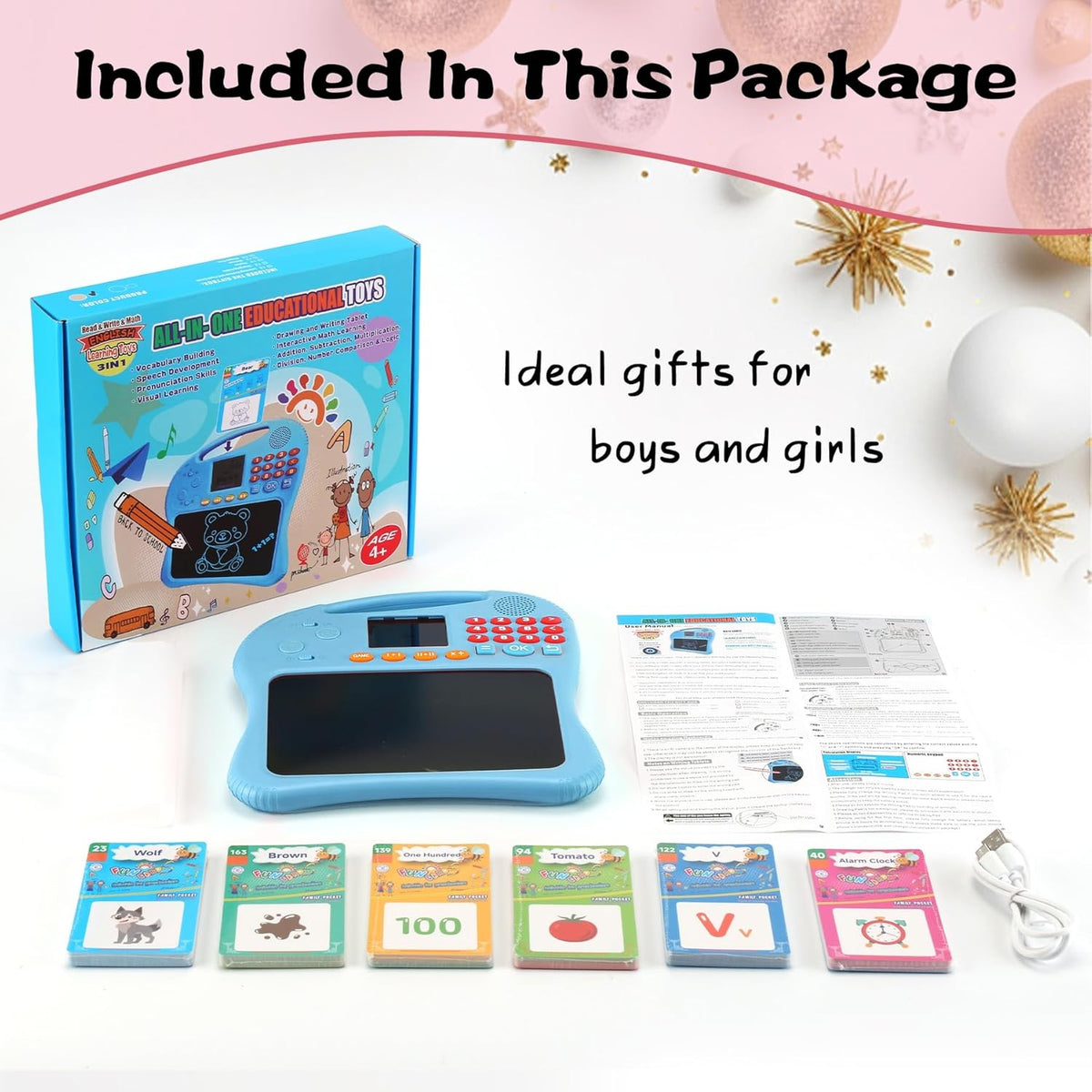 Kids Educational Learning Toys with Math Games,Talking Flash Cards and Writing Drawing Tablet