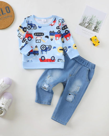 Toddler Baby Boy Outfits Fall Winter Clothes Color Block Long Sleeve Sweatshirt Tops + Jogger Pants