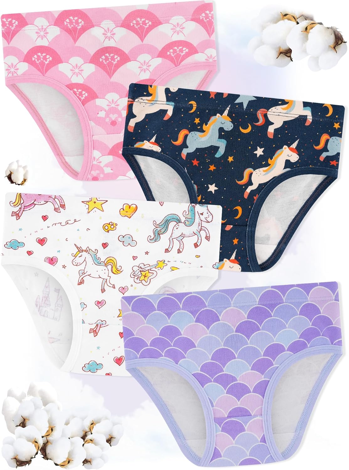 Girls' Underwear,Soft Cotton Tagless Panties for Toddlers' & Little Kids Comfort,Breathable