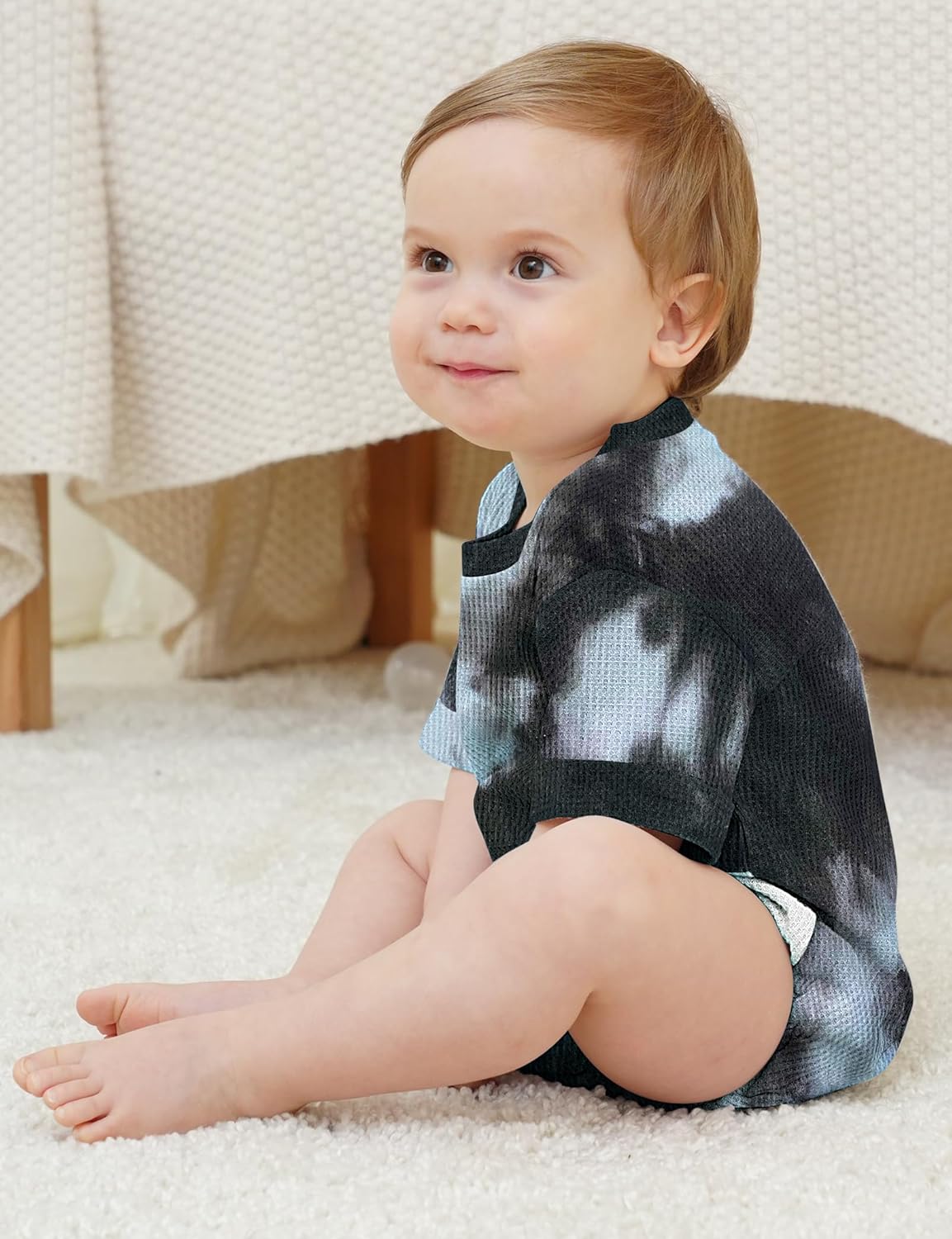 Jimonda Baby Bodysuit Newborn Tie Dye Clothes Infant Waffle One Piece Romper Baby Boys Girls Short