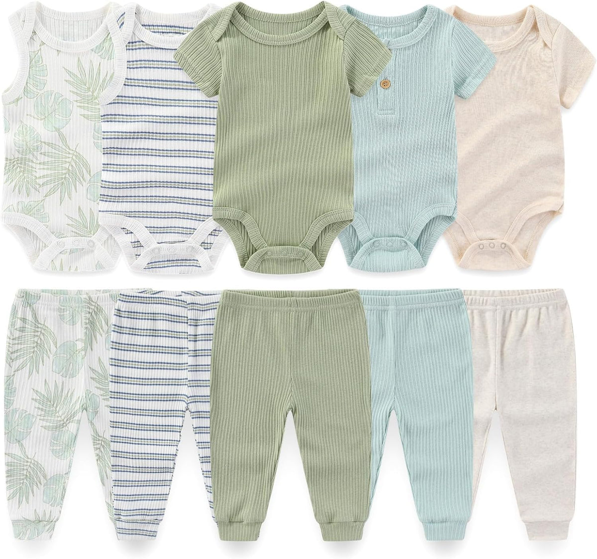 Baby Boy Girl 10 Piece Combined Type Clothing Set Cotton Baby Bodysuits and Pants Set Home Outdoor