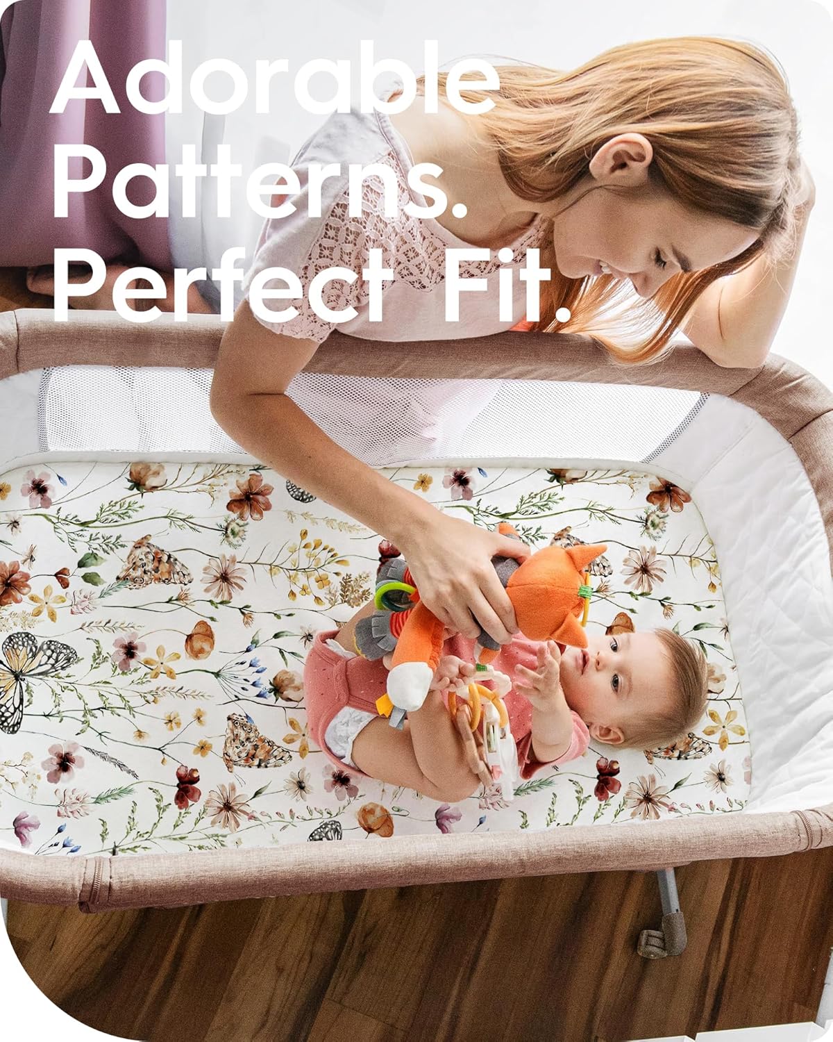 Pack N Play Sheets Fitted, TotBasic Ultra Soft Flower Mini Crib Sheets, Premium Jersey Knit Pack