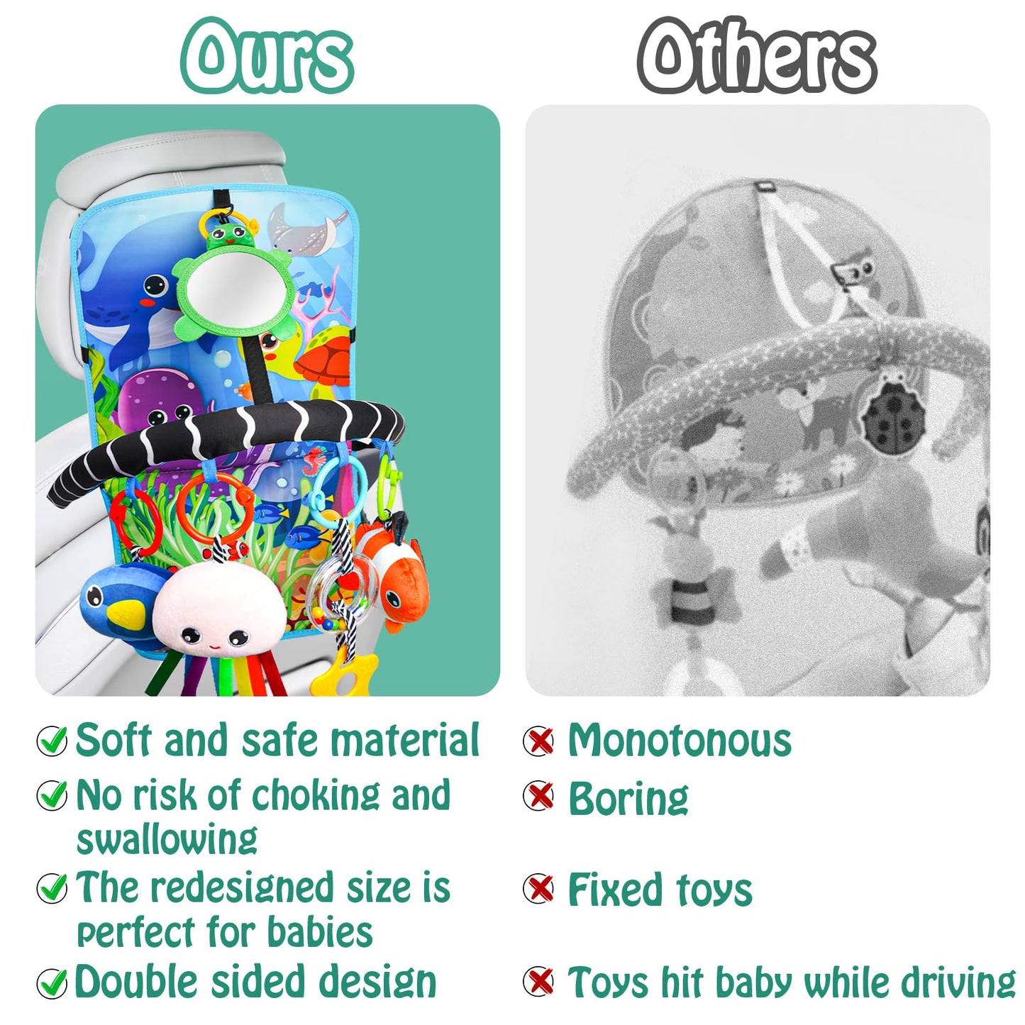 Innofans Baby Car Seat Ocean Animals Toys - Kick and Play Double Sided Infant Car Seat Toys with