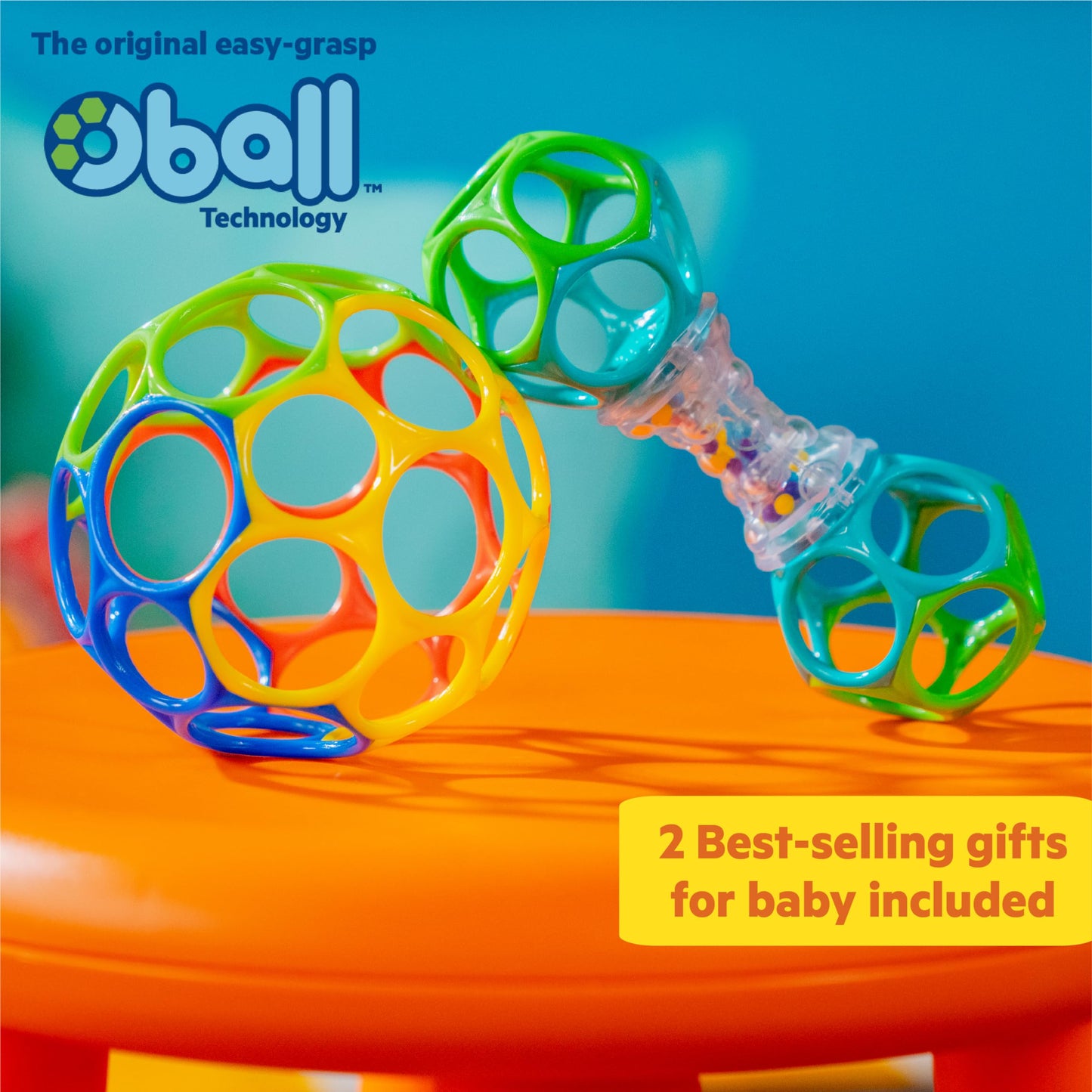 Bright Starts Easy-Grasp Oball Bundle Gift Set - Grasp The Day, Ball and Rattle Toys 2-Pack, BPA