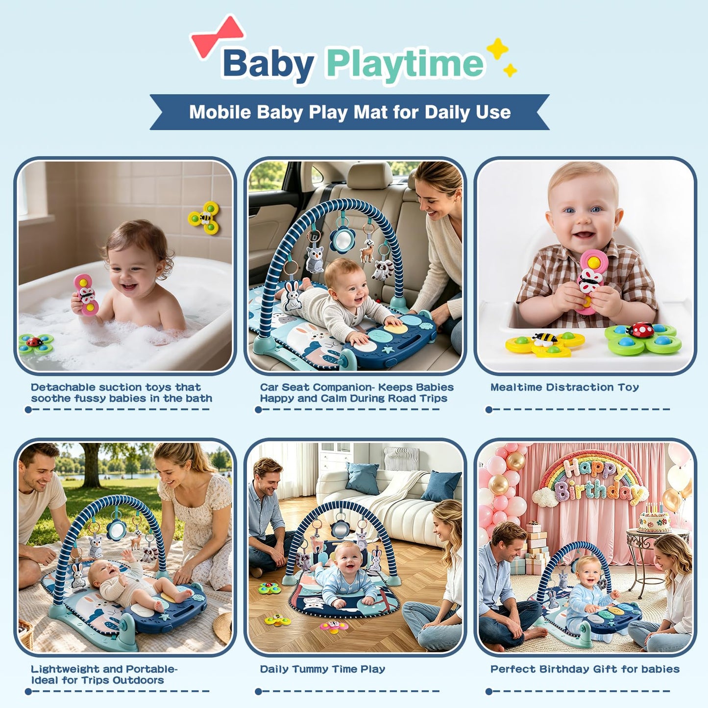 Joryuek Baby Play Mat, Tummy Time Mat with Piano Music and Lights, Baby Activity Play Gym with