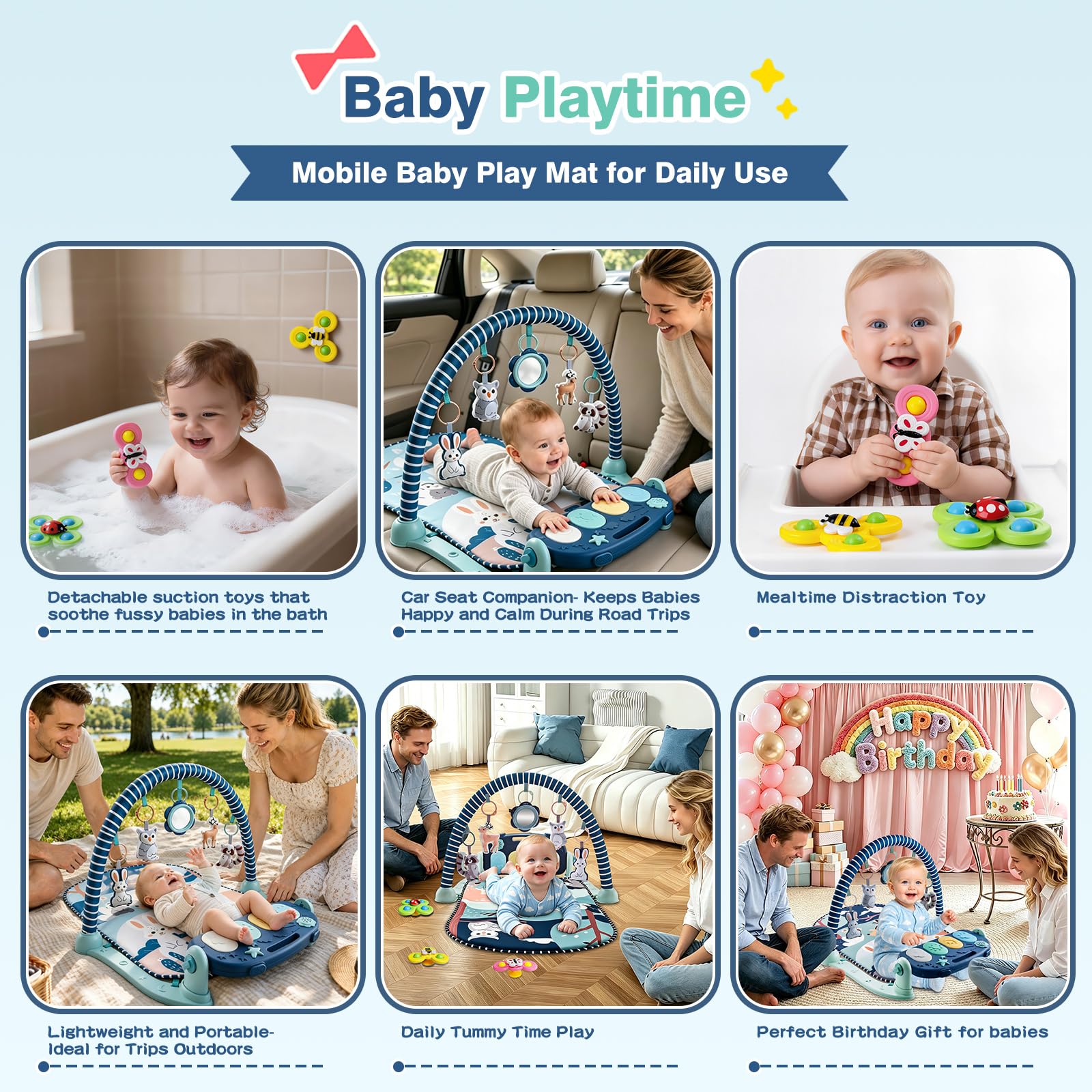 Joryuek Baby Play Mat, Tummy Time Mat with Piano Music and Lights, Baby Activity Play Gym with