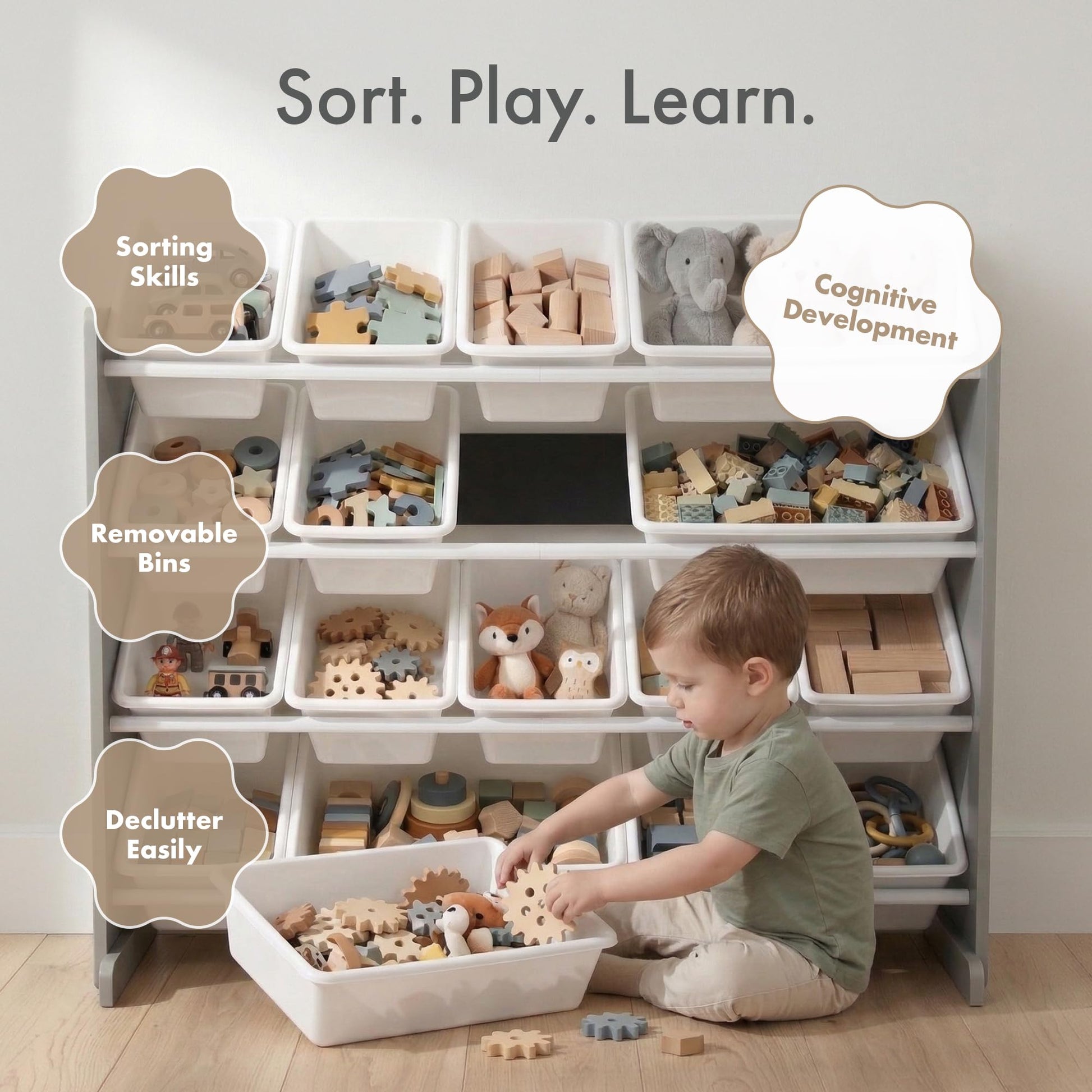 Humble Crew Kids Toy Organizer with 16 Bins, 4 Tier Storage for Playroom