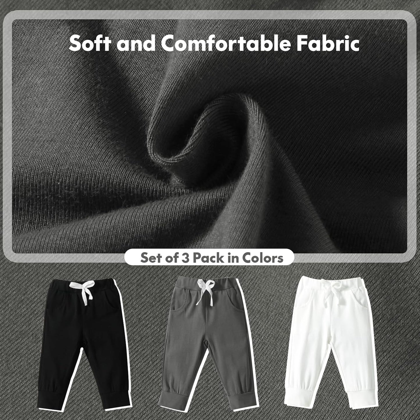DREAM BUS Pack of 3 Toddler Jogger Pants with Pocket Toddler Boy Sweatpants Baby Boy Pants Infant