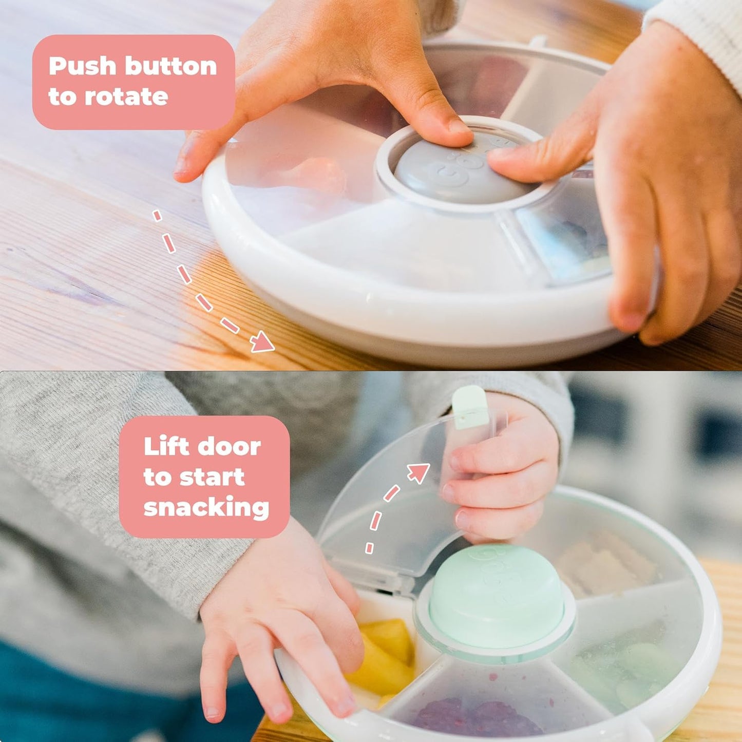 GoBe Kids Small Snack Spinner Flip Bundle with Hand Strap and Sticker Sheet - Reusable Snack