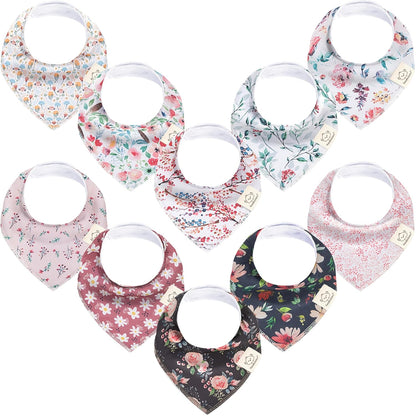 10-Pack Organic Baby Bandana Bibs for Girls - Super Absorbent Triangle Baby Bibs for Drooling and